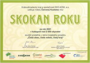 Červený Kostelec získal titul "SKOKAN ROKU" v soutěži Čistá obec za rok 2021 ve své kategorii