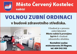 Město Červený Kostelec nabízí volnou zubní ordinaci